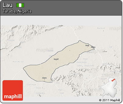 Shaded Relief 3D Map of Lau, lighten