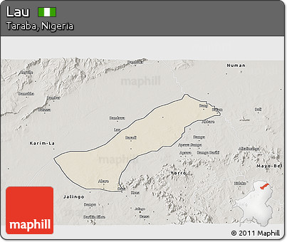 Shaded Relief 3D Map of Lau, semi-desaturated