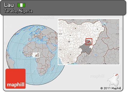 Gray Location Map of Lau, highlighted country, highlighted parent region, hill shading