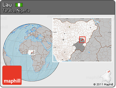 Gray Location Map of Lau, highlighted country, highlighted parent region, hill shading