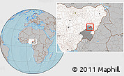 Gray Location Map of Lau, highlighted country, highlighted parent region, hill shading