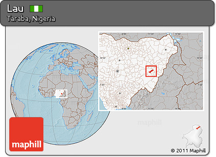 Gray Location Map of Lau, highlighted country, hill shading