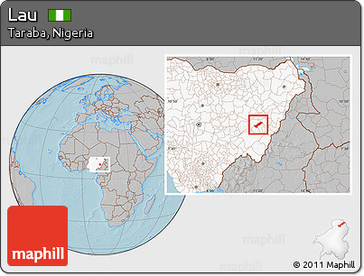 Gray Location Map of Lau, highlighted country, hill shading