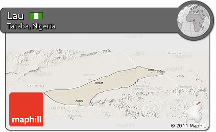 Shaded Relief Panoramic Map of Lau, lighten