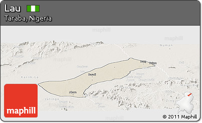 Shaded Relief Panoramic Map of Lau, lighten