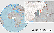 Gray Location Map of Zing, highlighted country, highlighted parent region, hill shading