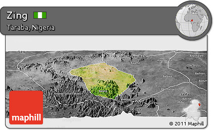 Satellite Panoramic Map of Zing, desaturated