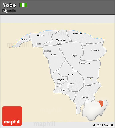 Classic Style 3D Map of Yobe, single color outside