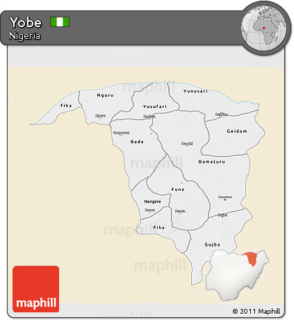 Classic Style 3D Map of Yobe, single color outside