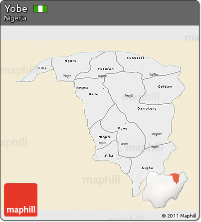 Classic Style 3D Map of Yobe, single color outside