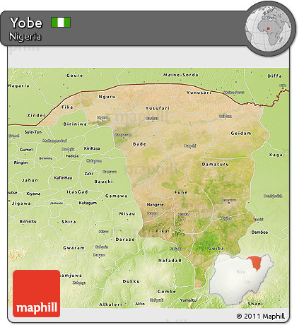 Satellite 3D Map of Yobe, physical outside