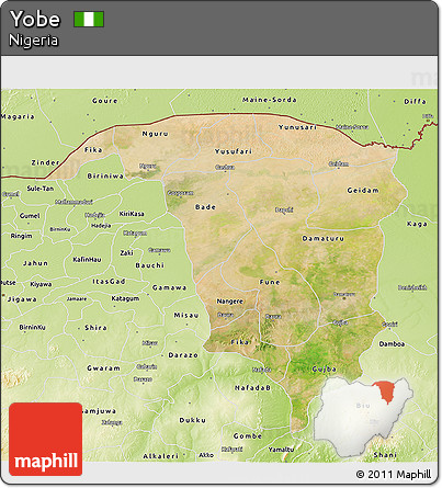 Satellite 3D Map of Yobe, physical outside
