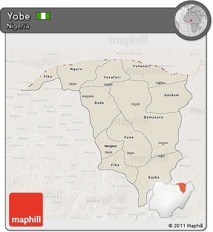 Shaded Relief 3D Map of Yobe, lighten