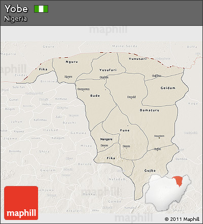 Shaded Relief 3D Map of Yobe, lighten