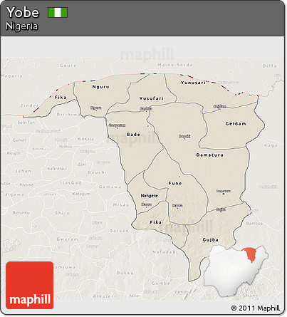Shaded Relief 3D Map of Yobe, lighten