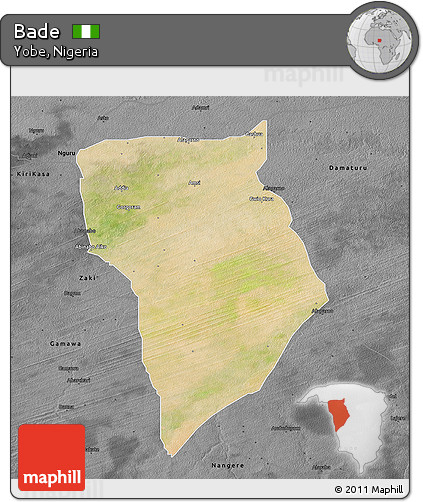 Satellite 3D Map of Bade, darken, desaturated
