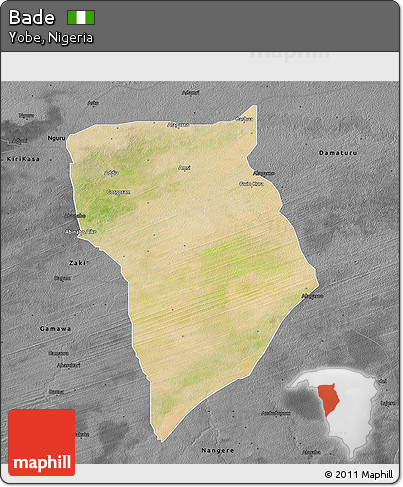 Satellite 3D Map of Bade, darken, desaturated
