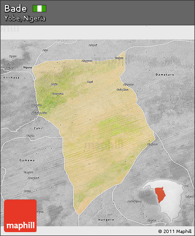 Satellite 3D Map of Bade, desaturated