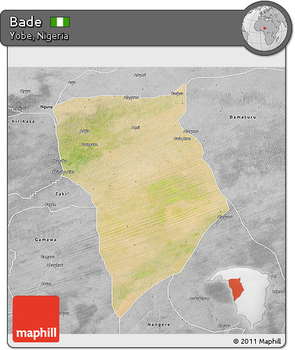 Satellite 3D Map of Bade, desaturated