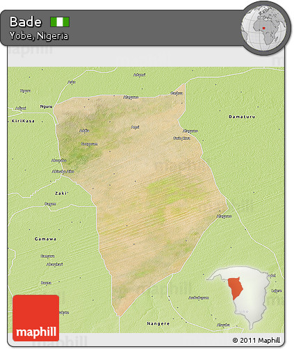 Satellite 3D Map of Bade, physical outside