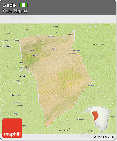Satellite 3D Map of Bade, physical outside