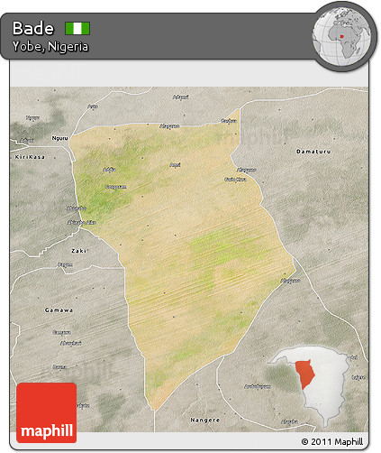 Satellite 3D Map of Bade, semi-desaturated