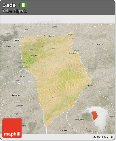 Satellite 3D Map of Bade, semi-desaturated
