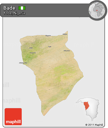 Satellite 3D Map of Bade, single color outside