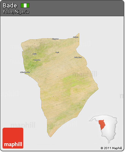 Satellite 3D Map of Bade, single color outside