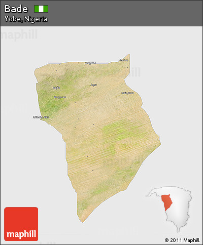 Satellite 3D Map of Bade, single color outside