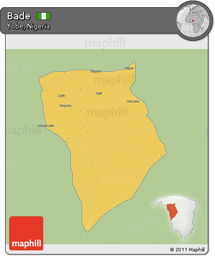 Savanna Style 3D Map of Bade, single color outside