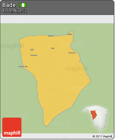 Savanna Style 3D Map of Bade, single color outside
