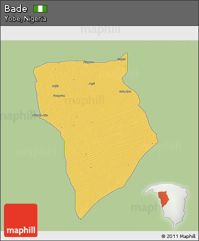 Savanna Style 3D Map of Bade, single color outside