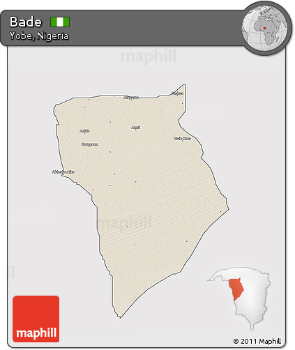 Shaded Relief 3D Map of Bade, single color outside