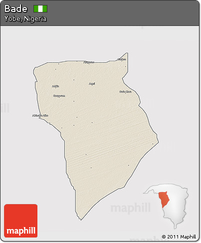 Shaded Relief 3D Map of Bade, single color outside