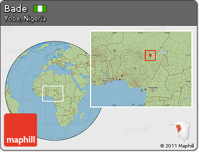 Savanna Style Location Map of Bade, within the entire country