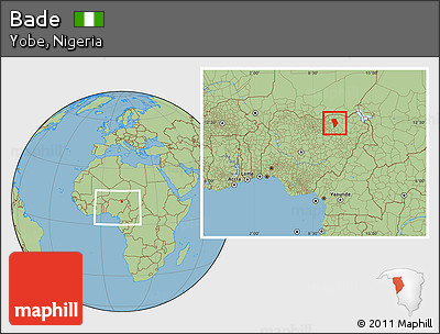 Savanna Style Location Map of Bade, within the entire country