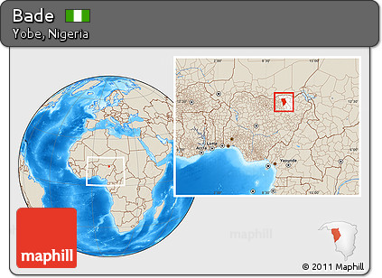 Shaded Relief Location Map of Bade, highlighted parent region, within the entire country