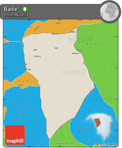 Shaded Relief Map of Bade, political outside