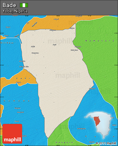 Shaded Relief Map of Bade, political outside