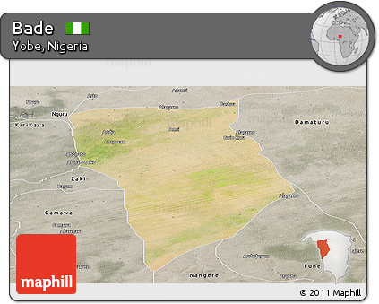 Satellite Panoramic Map of Bade, semi-desaturated