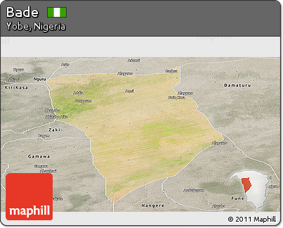 Satellite Panoramic Map of Bade, semi-desaturated