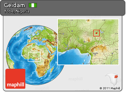 Physical Location Map of Geidam, within the entire country