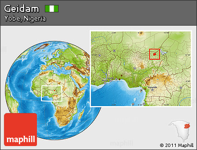 Physical Location Map of Geidam, within the entire country