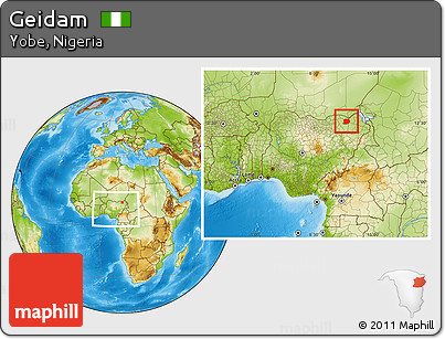 Physical Location Map of Geidam, within the entire country