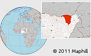 Gray Location Map of Yobe, highlighted country
