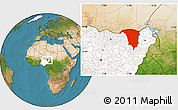 Satellite Location Map of Yobe, highlighted country