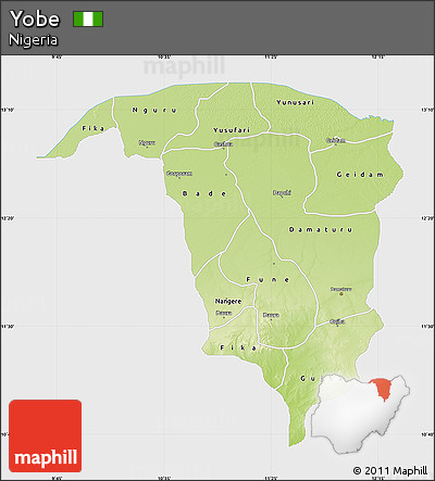 Physical Map of Yobe, single color outside