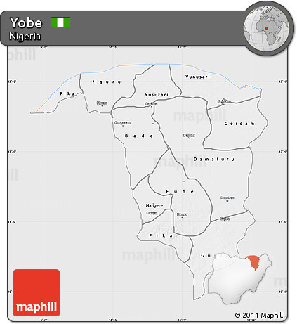 Silver Style Map of Yobe, single color outside