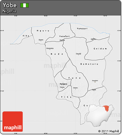 Silver Style Map of Yobe, single color outside